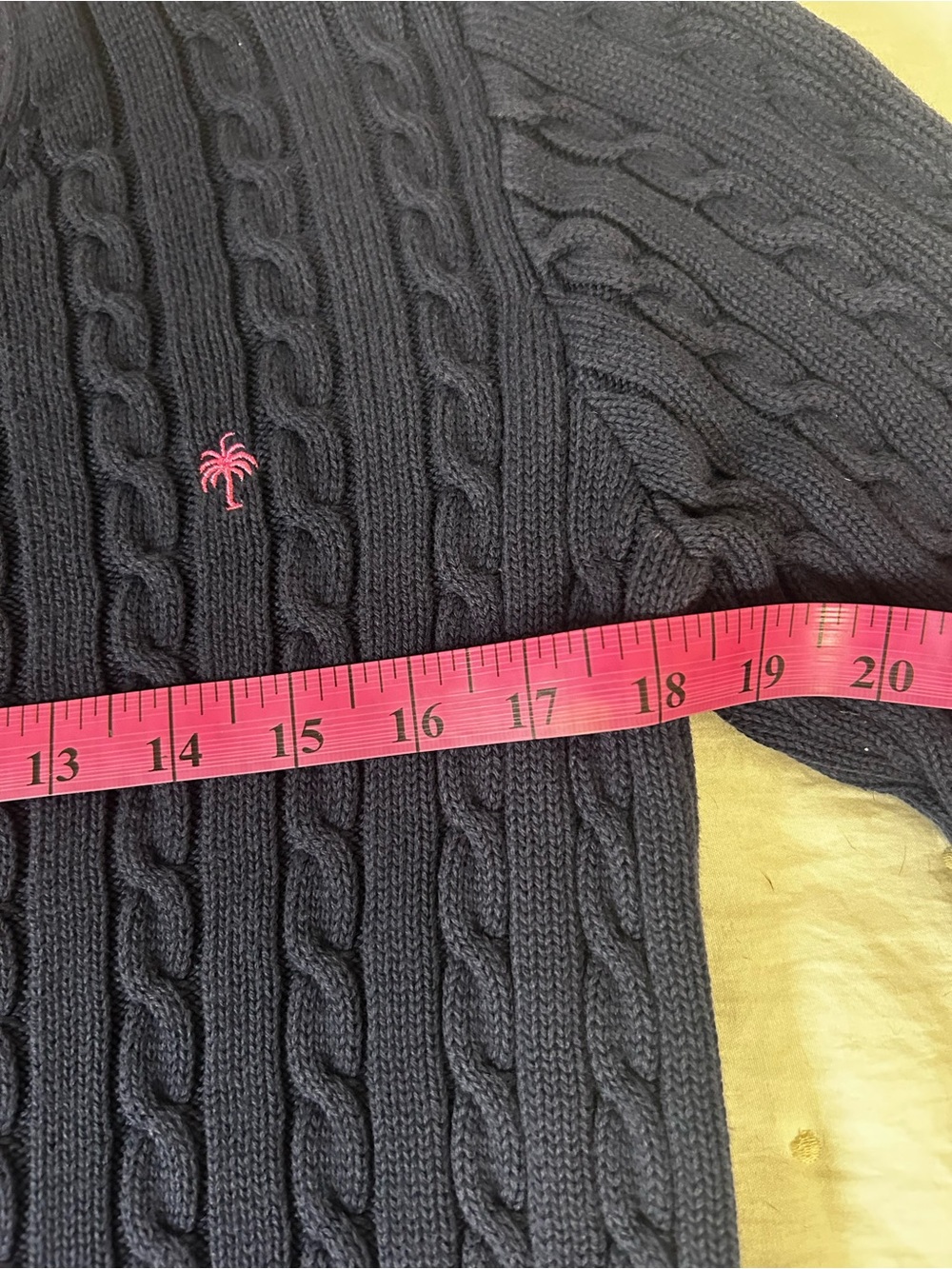 Lilly Pulitzer Navy Cable-Knit Crewneck Sweater with Pink Trim - Picture 3 of 6